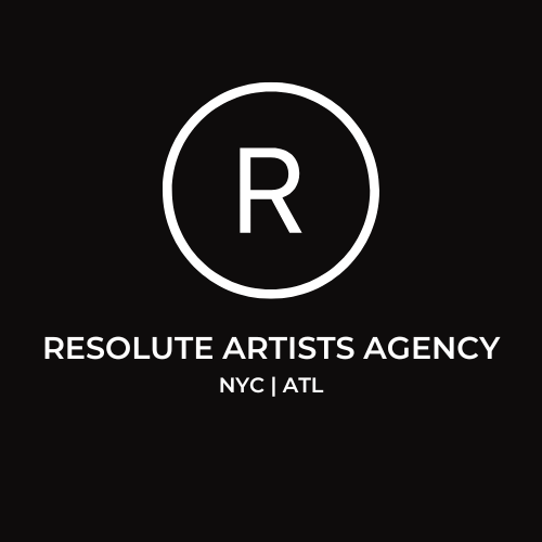 RESOLUTE ARTISTS AGENCY Logo - white text on black with a big R in a white circle