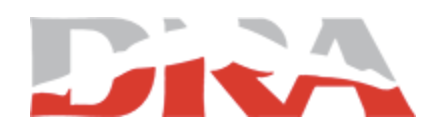 Dancers Responding to AIDS - logo - grey and red letters DRA with the silo of a dancer overlaid in white