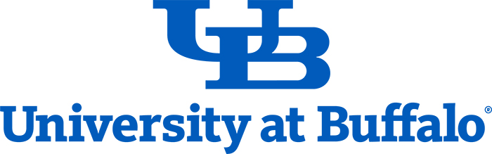 University at Buffalo blue and white text based logo