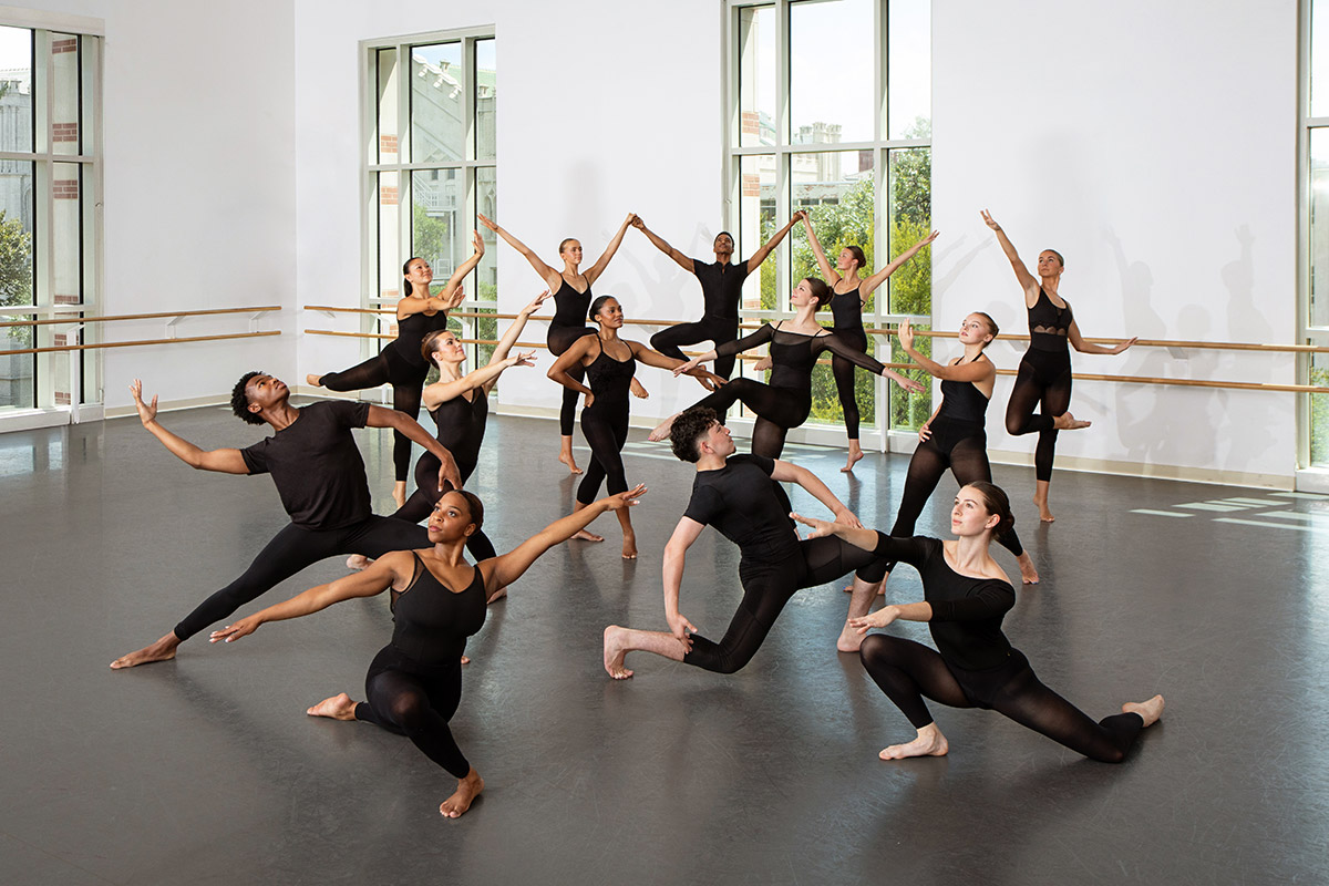 University of Oklahoma School of Dance modern dance students in a sunlite studio