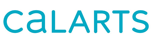 calARTS logo, aqua text on white