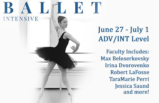 Image of dancer on pointe in black tutu- promoting Ballet Intensive - 5 days of intensive ballet training June 27-July 1