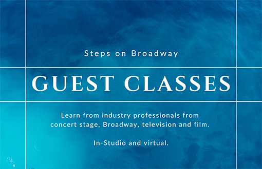 Text on blue background Guest Dance Classes at Steps